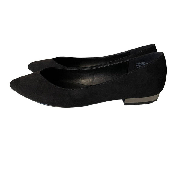 COACH and FOUR Ballet Flats Metallic Silver Heel Pointed Toe Black Size 9 - Picture 1 of 9